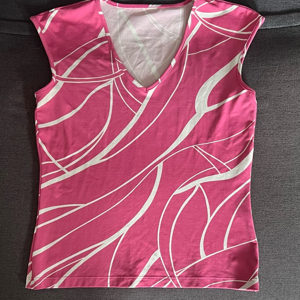 Vibrant Pink and Cream Women's Cap Sleeve Top